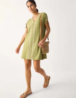 Pure Cotton Embroidered V-Neck Mini Kaftan