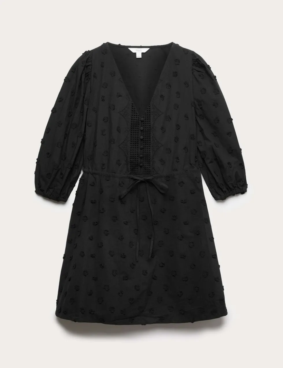 Pure Cotton Embroidered V-Neck Mini Waisted Dress