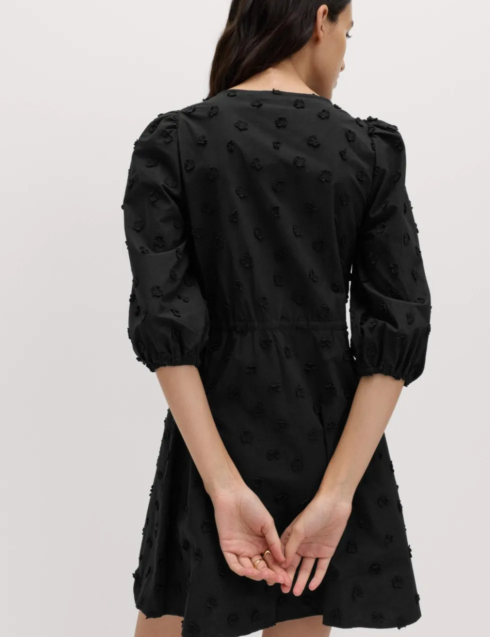 Pure Cotton Embroidered V-Neck Mini Waisted Dress