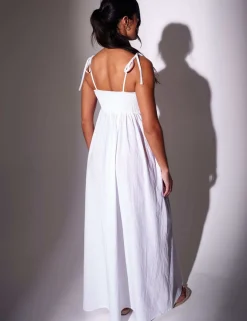Pure Cotton Embroidered V-Neck Maxi Dress