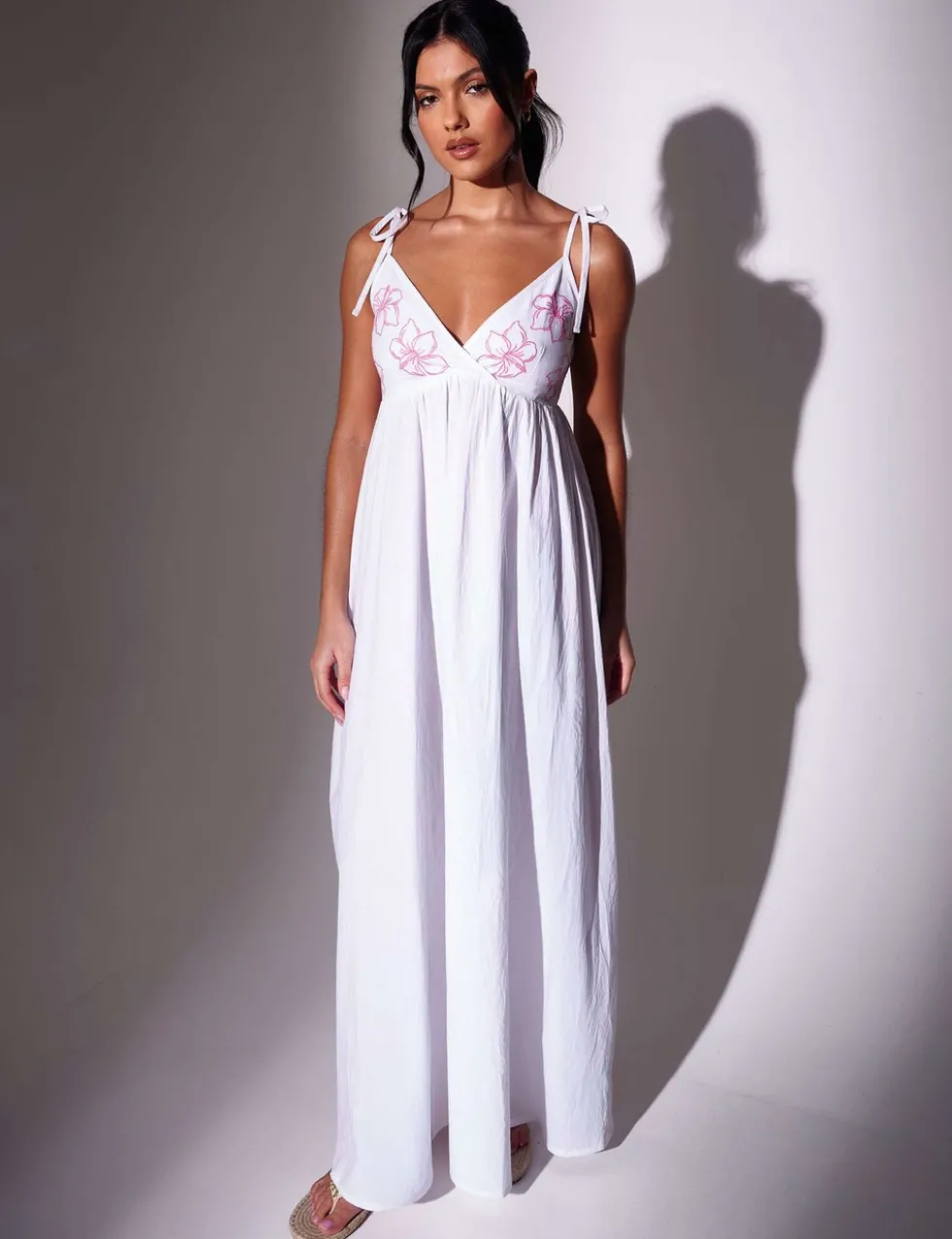 Pure Cotton Embroidered V-Neck Maxi Dress