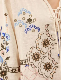 Pure Cotton Embroidered V-Neck Kaftan Dress