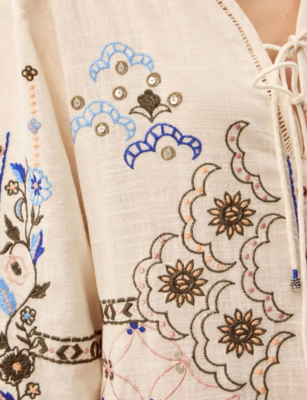 Pure Cotton Embroidered V-Neck Kaftan Dress