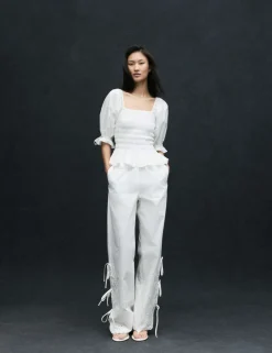 Pure Cotton Embroidered Wide Leg Trousers