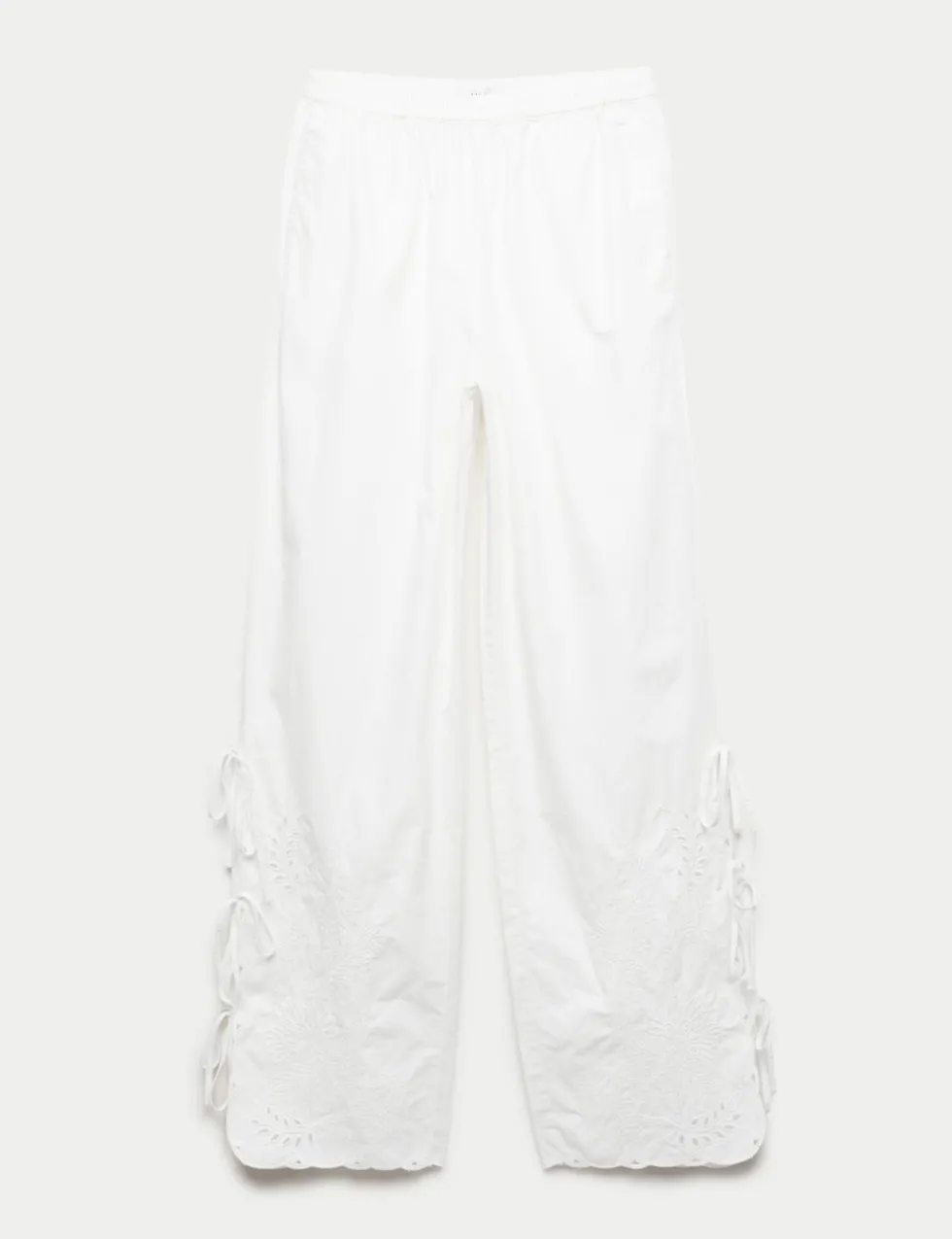 Pure Cotton Embroidered Wide Leg Trousers
