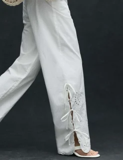 Pure Cotton Embroidered Wide Leg Trousers