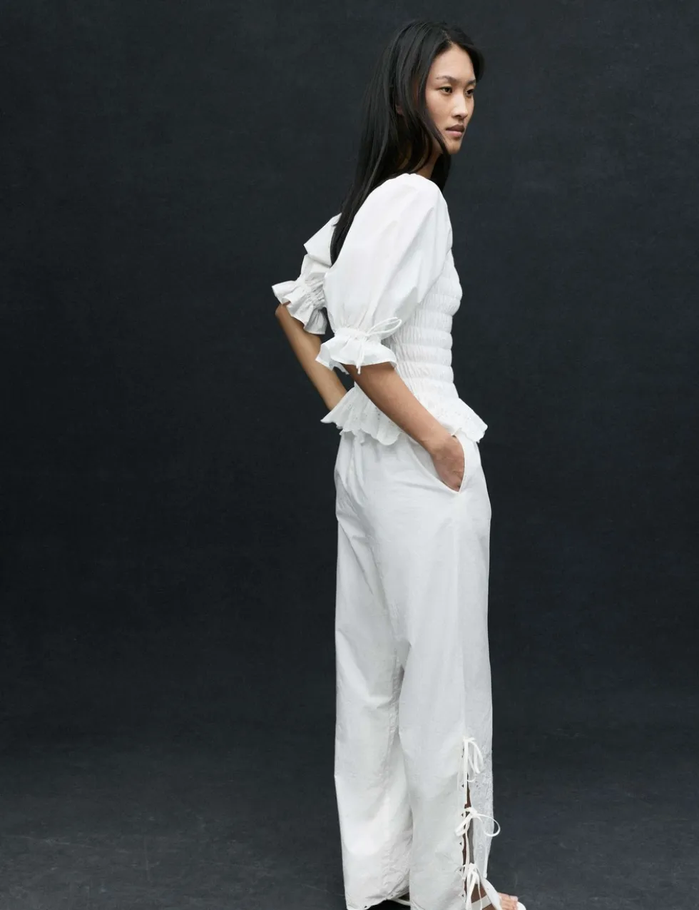 Pure Cotton Embroidered Wide Leg Trousers