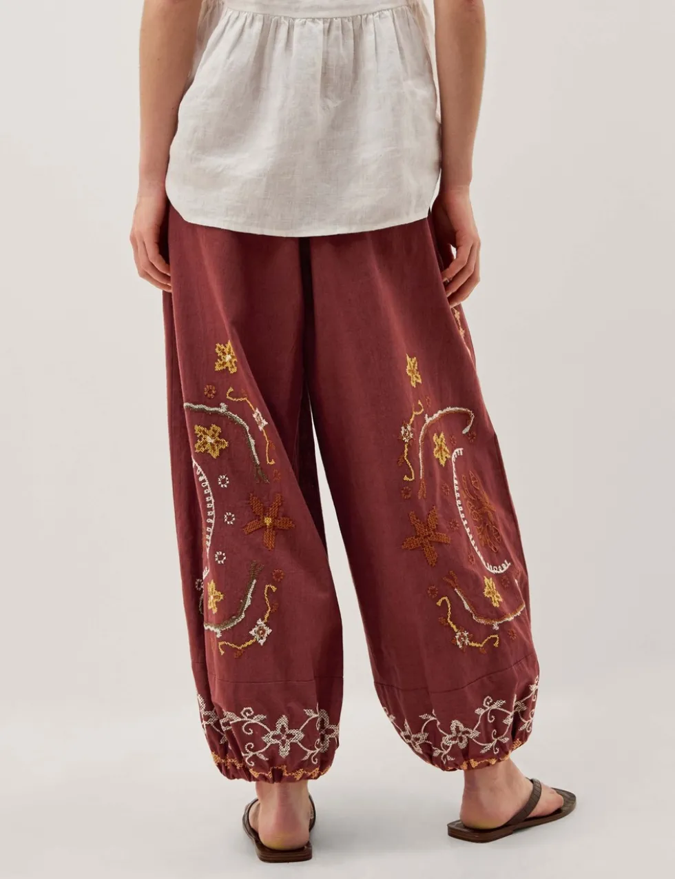 Pure Cotton Embroidered Wide Leg Trousers