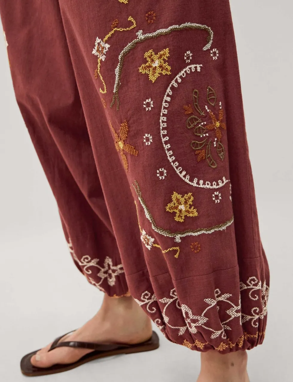 Pure Cotton Embroidered Wide Leg Trousers
