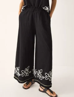 Pure Cotton Embroidered Wide Leg Trousers