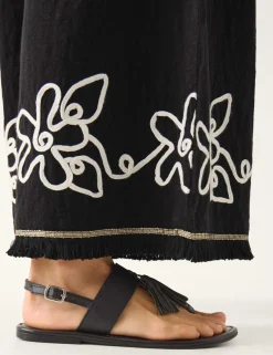 Pure Cotton Embroidered Wide Leg Trousers