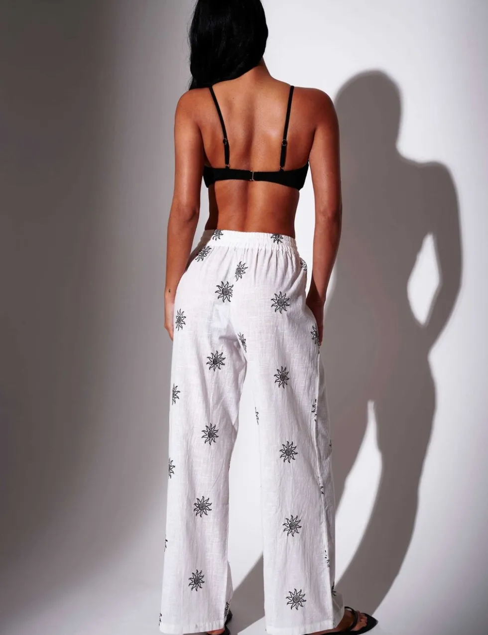 Pure Cotton Embroidered Wide Leg Trousers