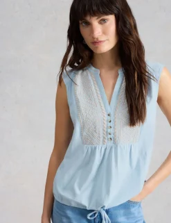 Pure Cotton Embroidery Tie Hem Top
