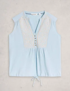 Pure Cotton Embroidery Tie Hem Top
