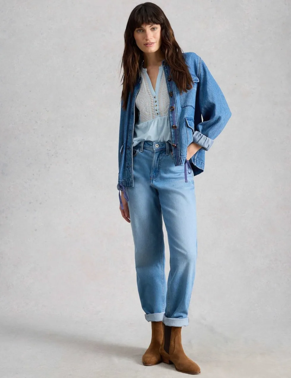 Pure Cotton Embroidery Tie Hem Top