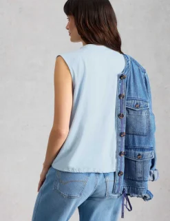 Pure Cotton Embroidery Tie Hem Top
