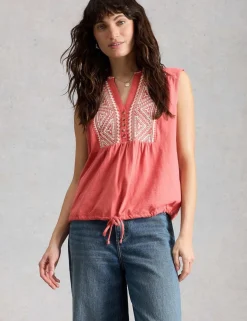 Pure Cotton Embroidery Tie Hem Top