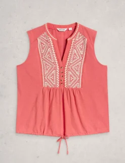 Pure Cotton Embroidery Tie Hem Top