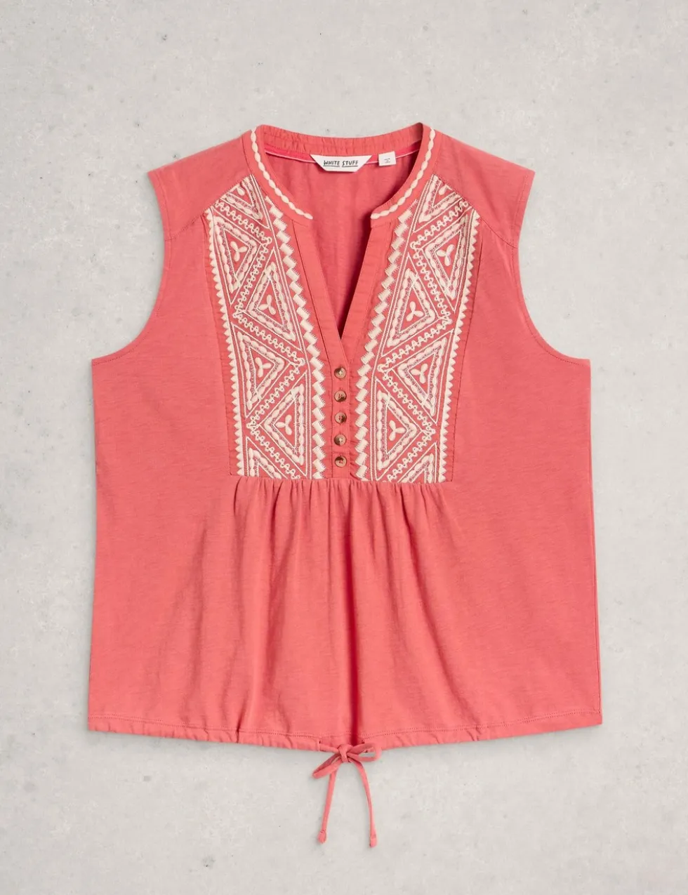 Pure Cotton Embroidery Tie Hem Top