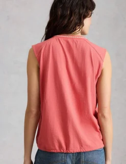 Pure Cotton Embroidery Tie Hem Top