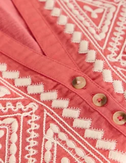 Pure Cotton Embroidery Tie Hem Top