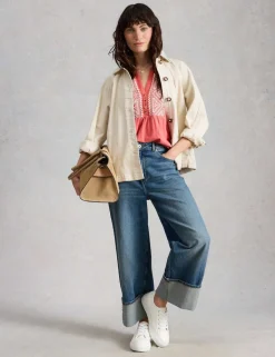 Pure Cotton Embroidery Tie Hem Top