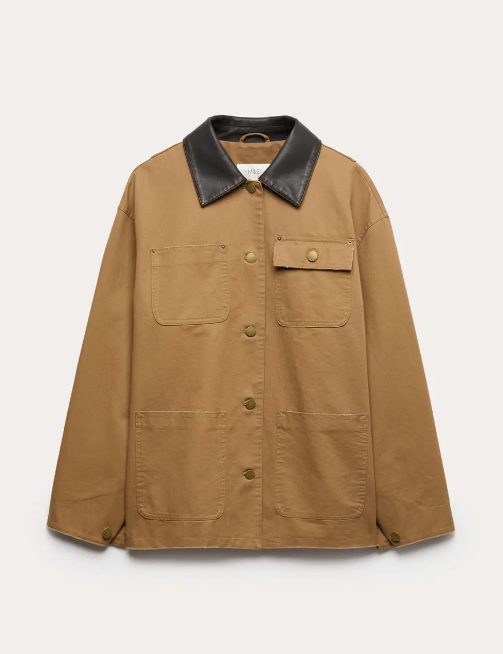 Pure Cotton Faux Leather Collared Barn Jacket