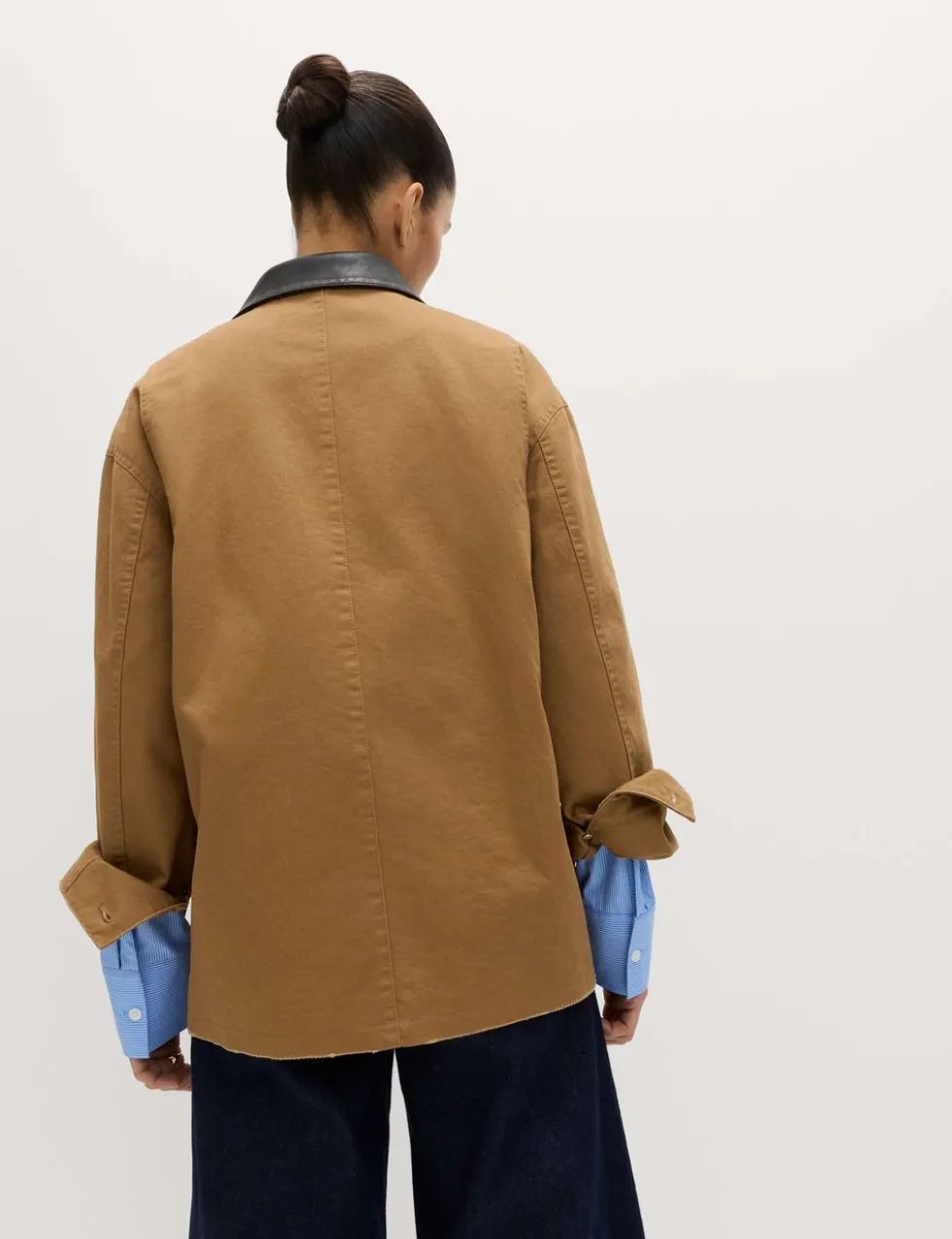 Pure Cotton Faux Leather Collared Barn Jacket