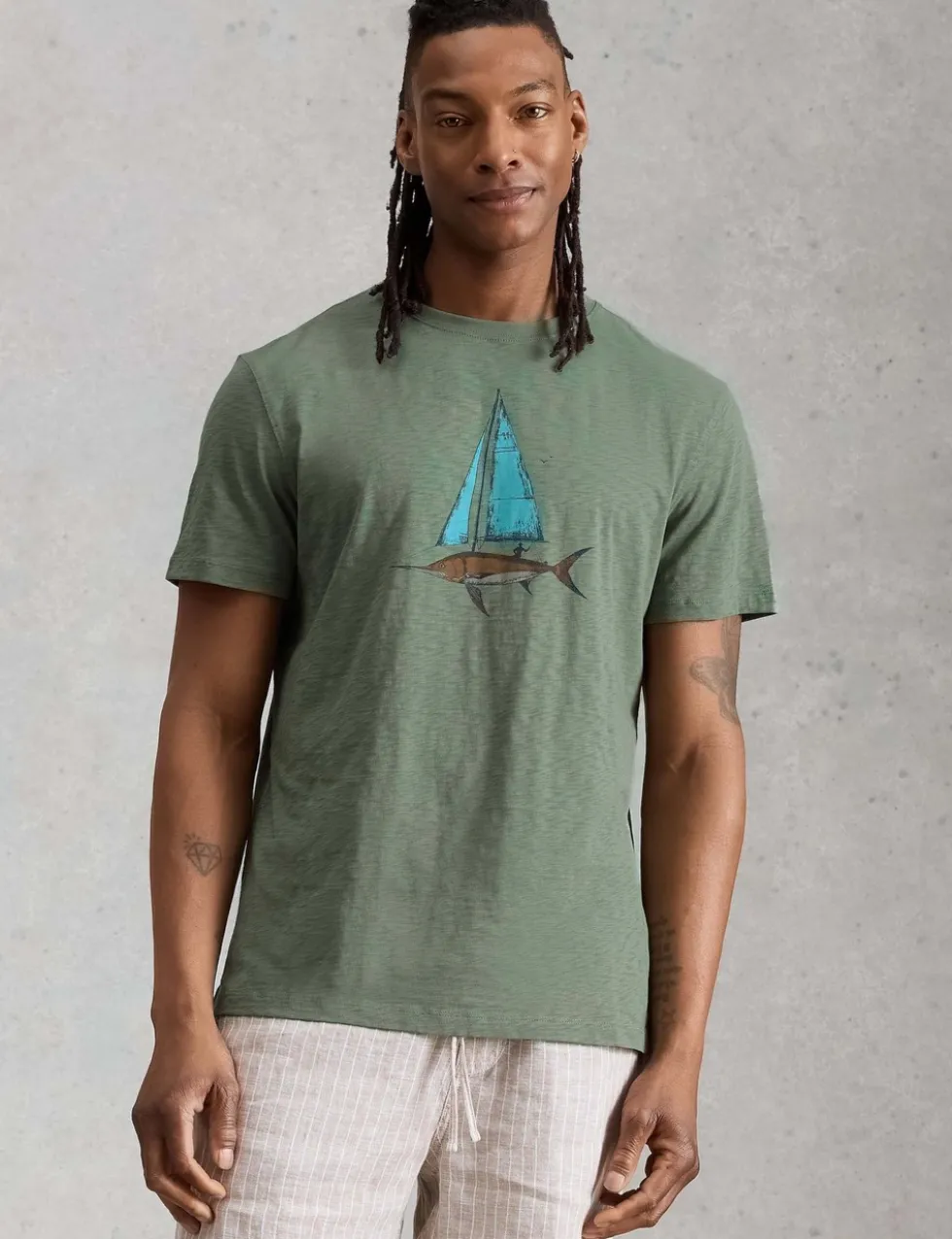 Pure Cotton Fish Sail Graphic T-Shirt