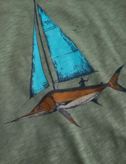 Pure Cotton Fish Sail Graphic T-Shirt