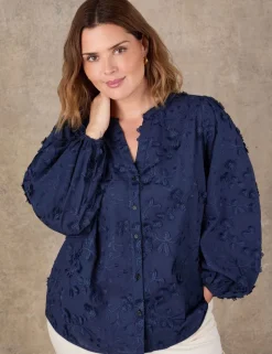 Pure Cotton Floral Appliqué Puff Sleeve Blouse