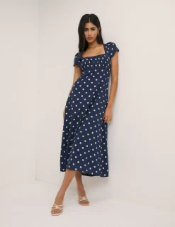 Pure Cotton Floral Bandeau Midi Dress