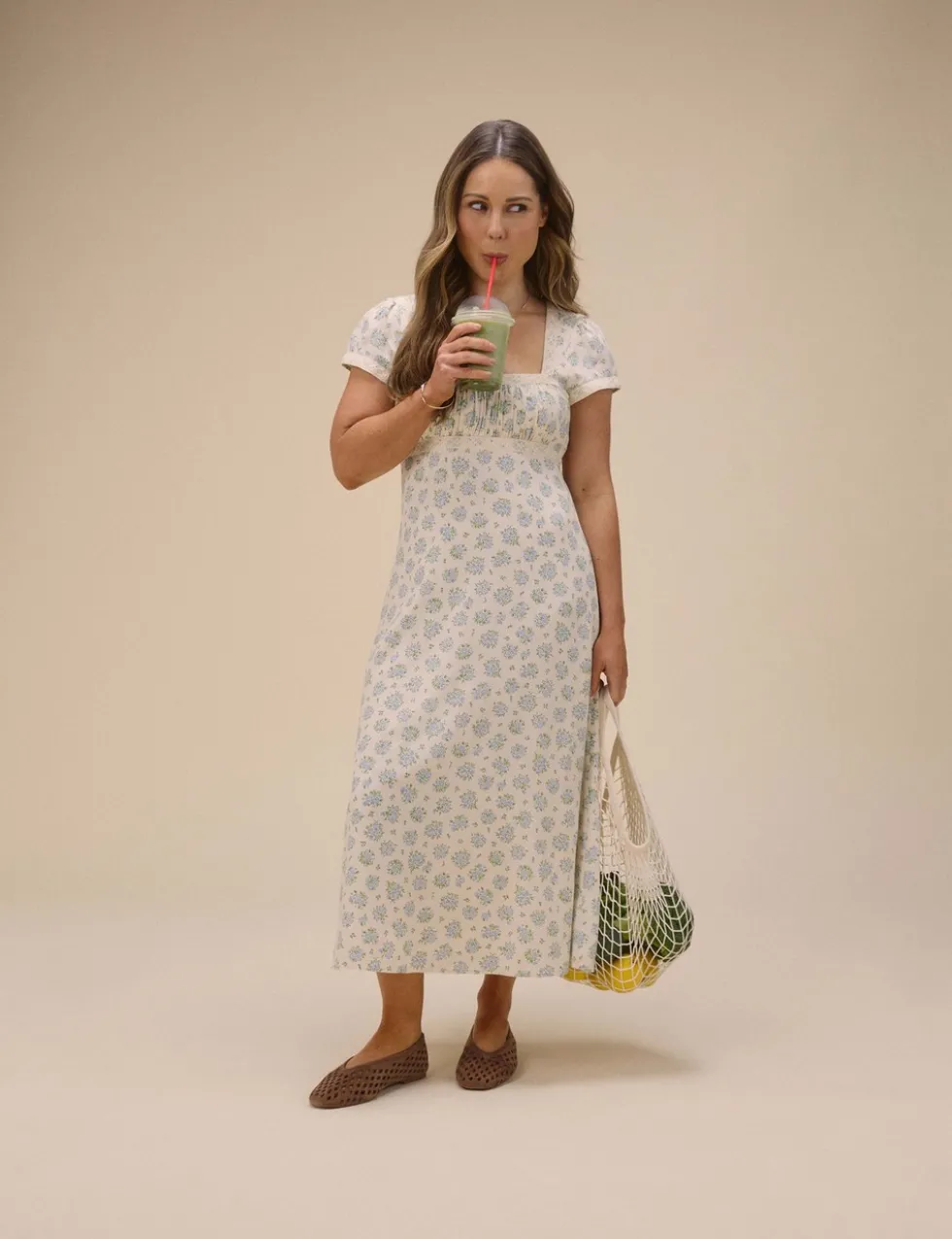 Pure Cotton Floral Bandeau Midi Dress