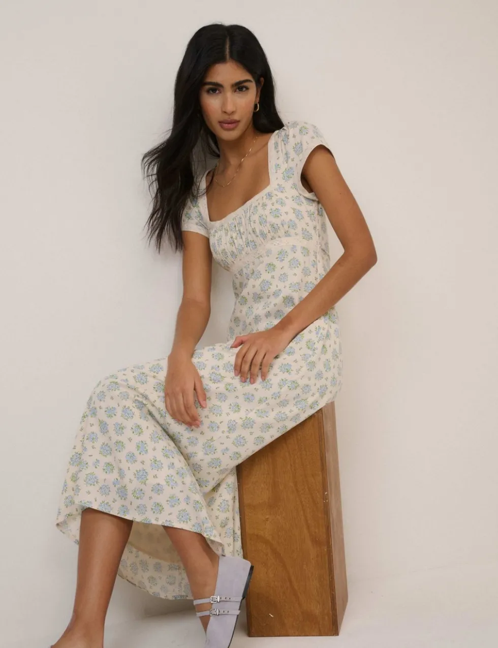 Pure Cotton Floral Bandeau Midi Dress