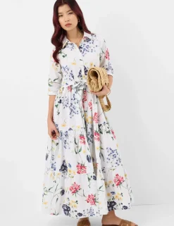 Pure Cotton Floral Belted Maxi Shirt Dress
