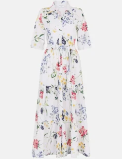 Pure Cotton Floral Belted Maxi Shirt Dress