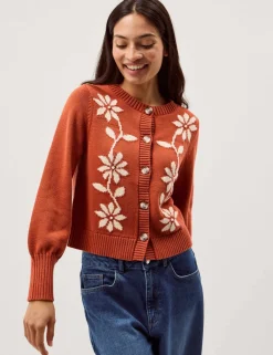 Pure Cotton Floral Blouson Sleeve Cardigan