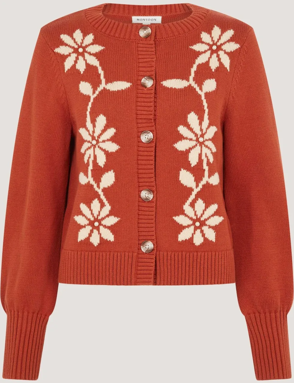 Pure Cotton Floral Blouson Sleeve Cardigan