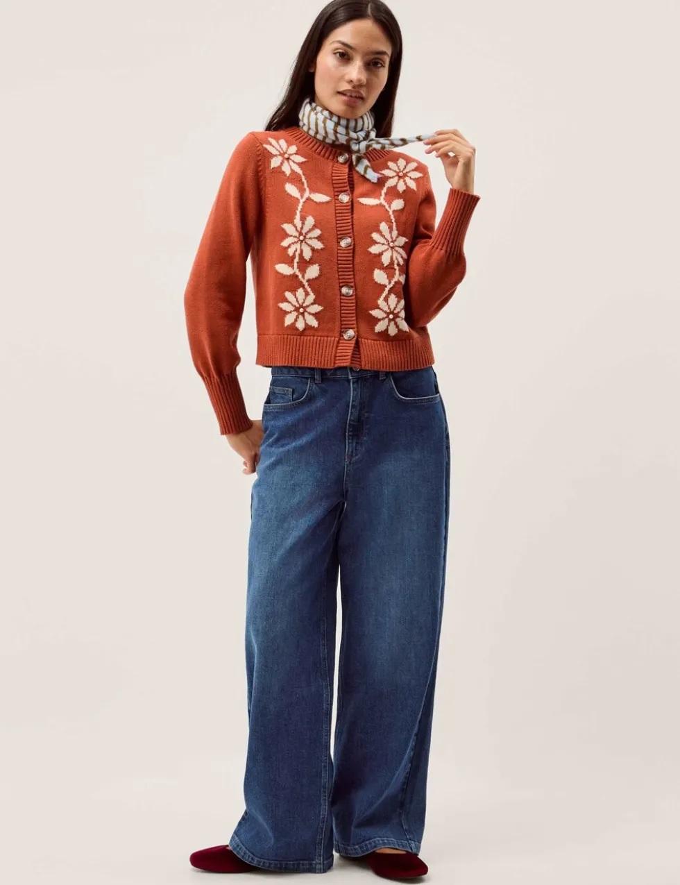 Pure Cotton Floral Blouson Sleeve Cardigan