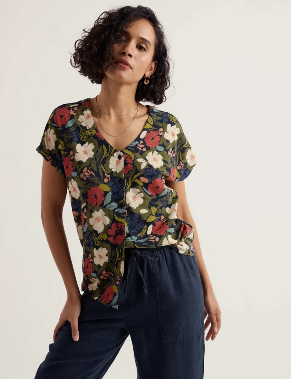 Pure Cotton Floral Button Through Top