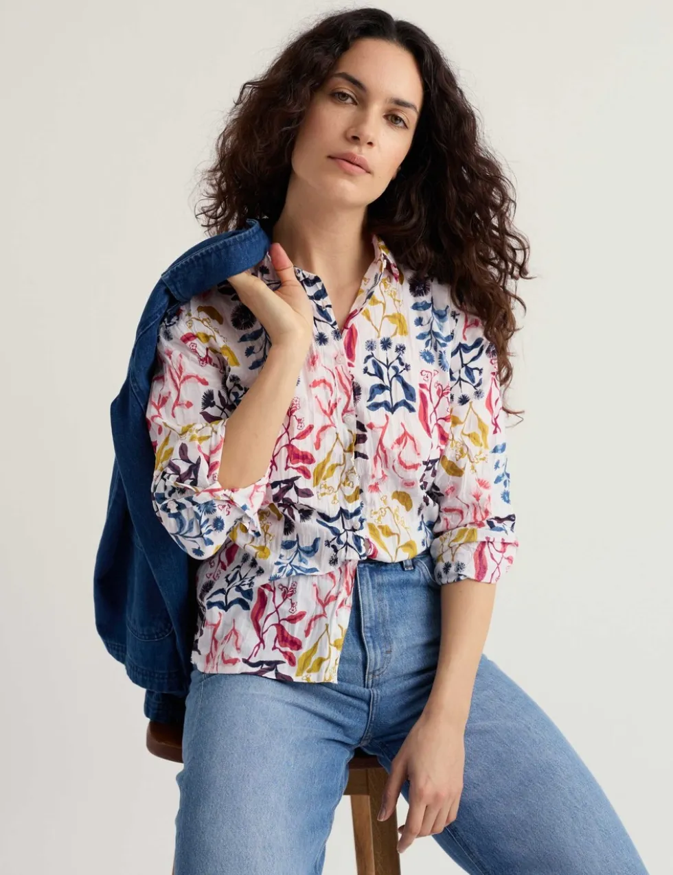 Pure Cotton Floral Collared Shirt