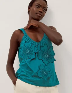Pure Cotton Floral Embellished Cami Top