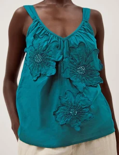 Pure Cotton Floral Embellished Cami Top