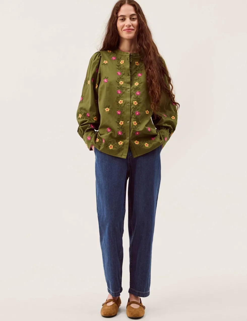 Pure Cotton Floral Embroidered Blouse