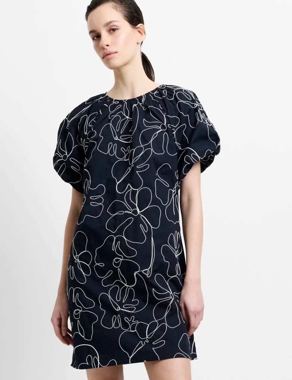 Pure Cotton Floral Embroidered Mini Shift Dress