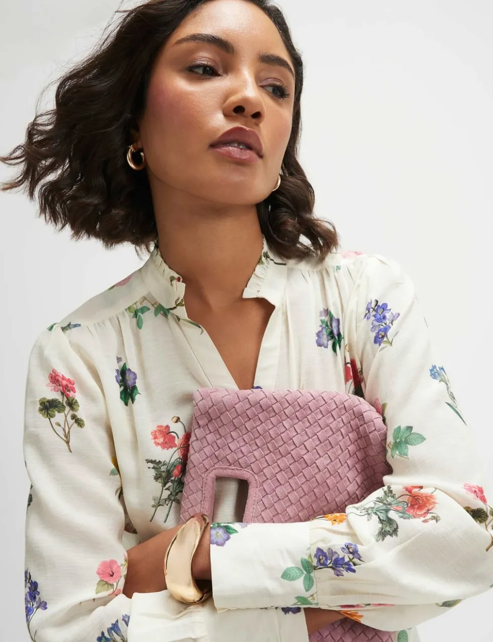 Pure Cotton Floral Frill Neck Blouse