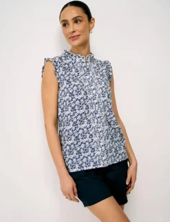 Pure Cotton Floral Frill Sleeve Blouse