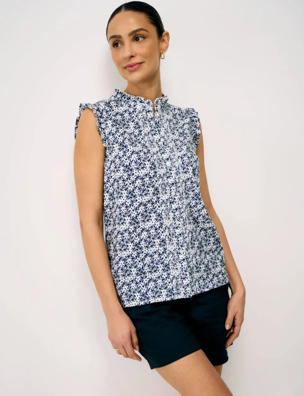 Pure Cotton Floral Frill Sleeve Blouse