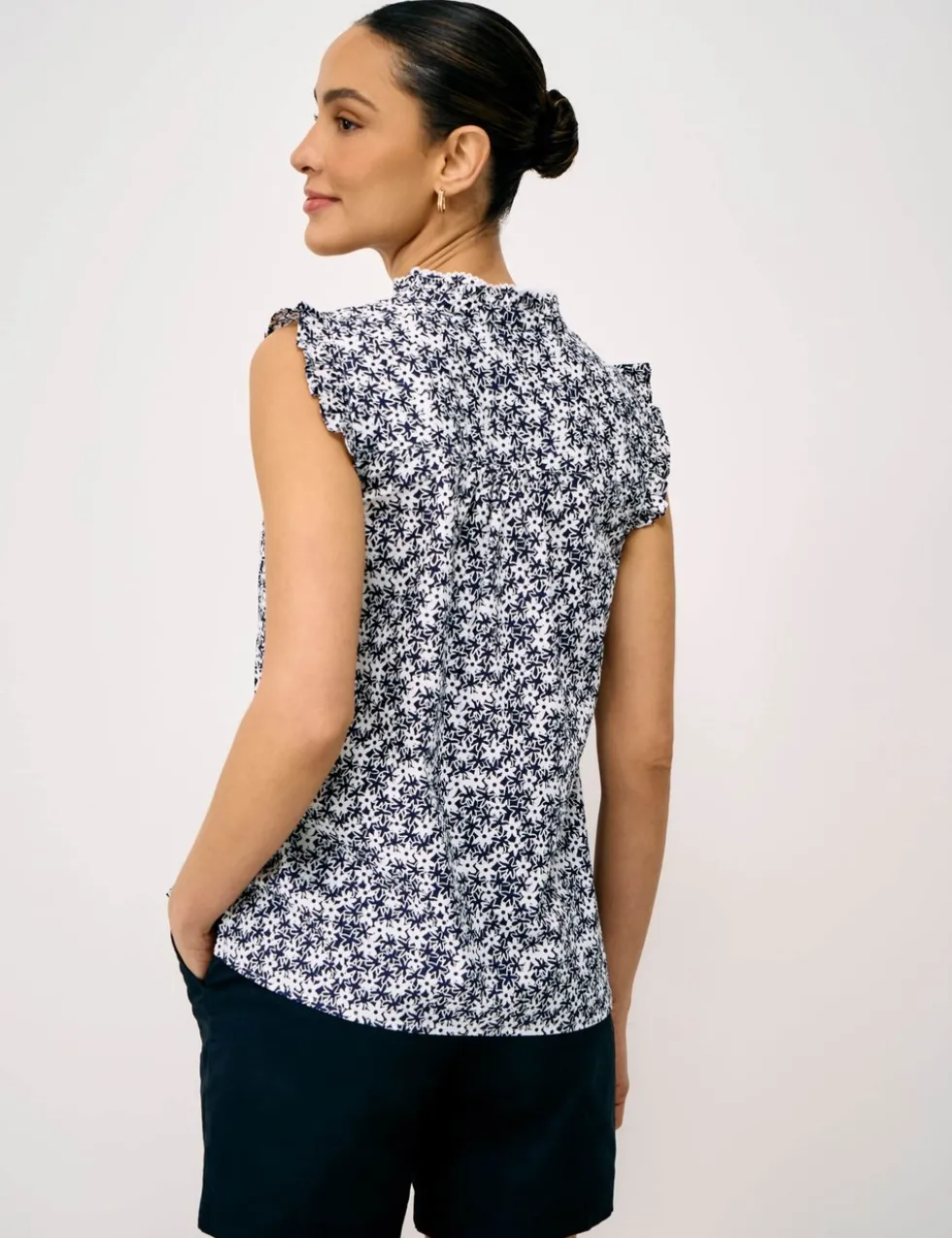 Pure Cotton Floral Frill Sleeve Blouse