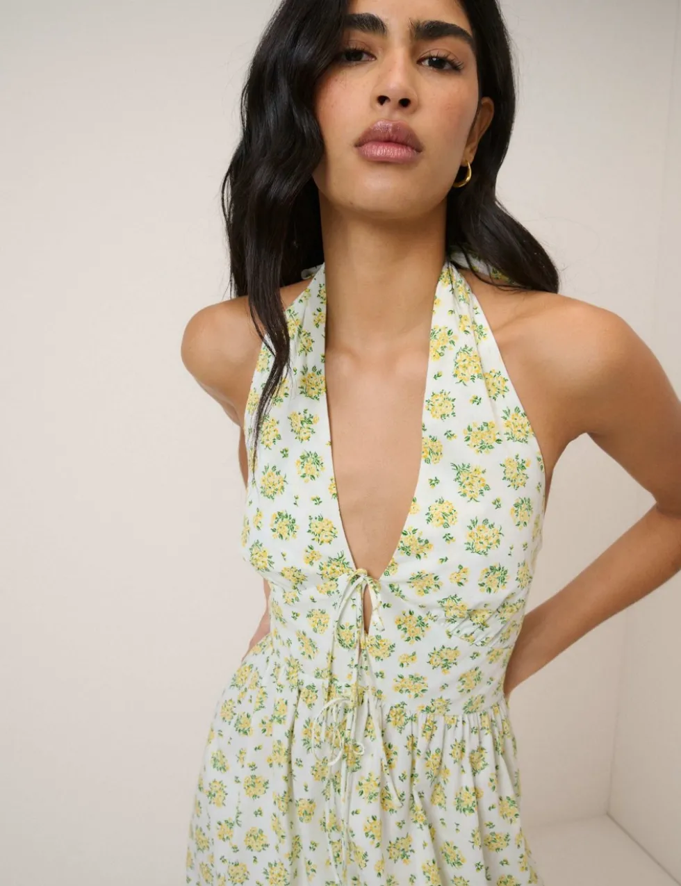 Pure Cotton Floral Halter Neck Midi Dress